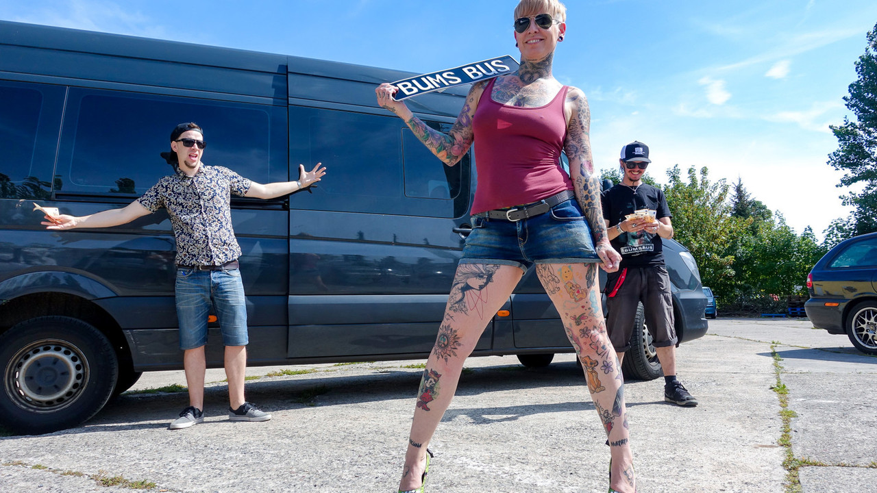 German Tattooed Cougar get nailed hardcore in the Bums Bus