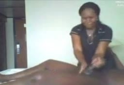 Ebony massage and handjob cumshot