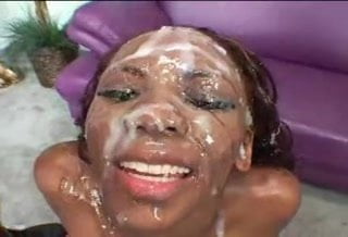 Black girl gets cummed on by 8 guys and white girl licks it all off