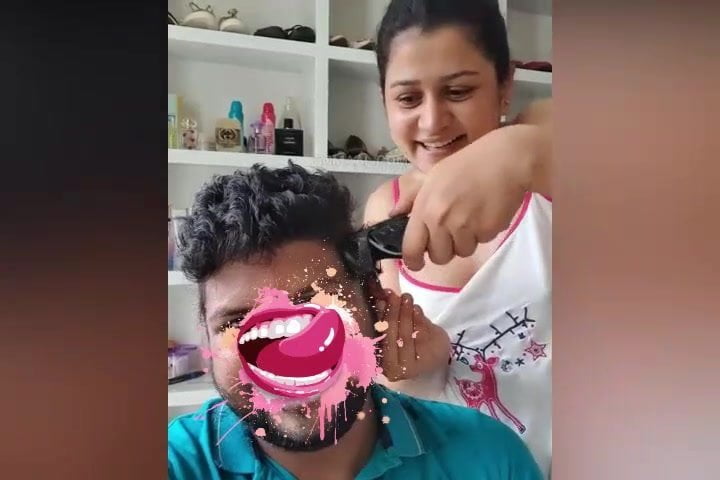 Sri lankan sudu akki without bra...hair cutting her husbands
