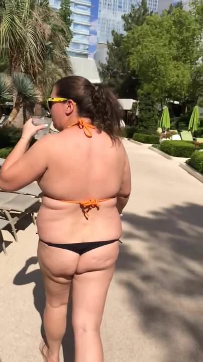 Amateur Wife in Thong Bikini Around Vegas Pool