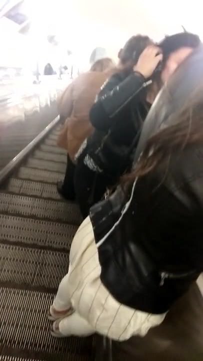 Public cum on leather jacket