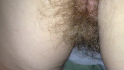 wifes long pubic hair hanging from her pussy & ass