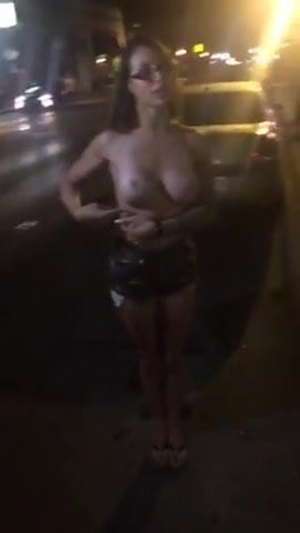 Woman with Fake Tits Topless in Public