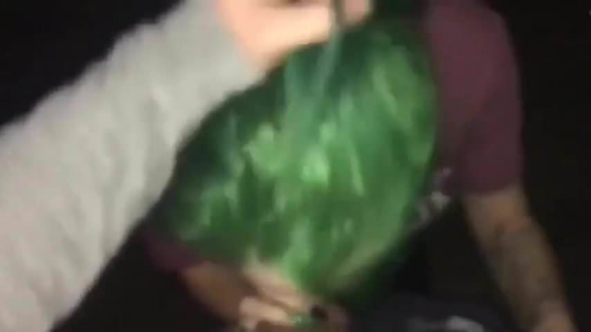 Nice submissive green hair slut give a head and fuck