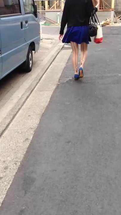 Wind blows up Japanese girl's skirt