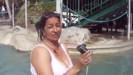 Nepali aunty with big boobs bathing in pool and talking